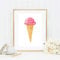 Din A4 Kunstdruck ungerahmt - Eis Eistüte Waffel Eiskugel Pink Rosa Küche Esszimmer Aquarell Geschenk Druck Poster Bild