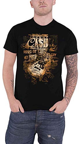 Johnny Cash T Shirt Guitar Song Titles Logo Nue offiziell Herren Schwarz L