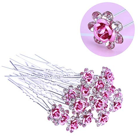 Beaupretty Kristall Haarnadeln Rose Strass Haarspangen für Braut Hochzeit Frauen Haarschmuck Zubehör 20 Stück (Rosa)
