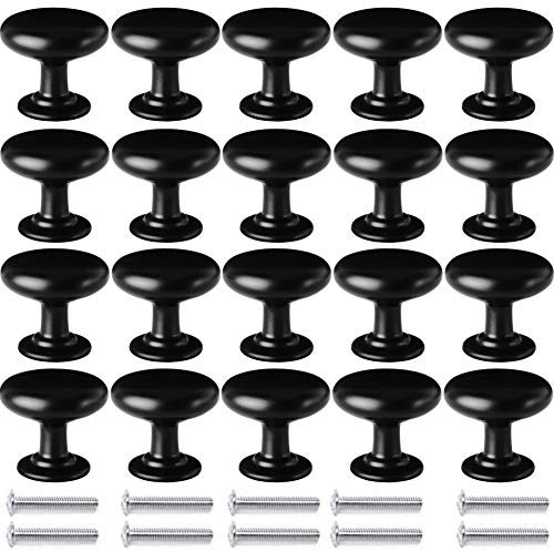 BETOY 20 Stück Matt-Schwarz Schubladenknopf Moebelknauf,Schubladengriffe, Kommodenknöpfe Schubladenknöpfe Set,Möbelgriff mit runder Platte oben,30mm Knauf für Schrank Schublade Küche (Black Round)