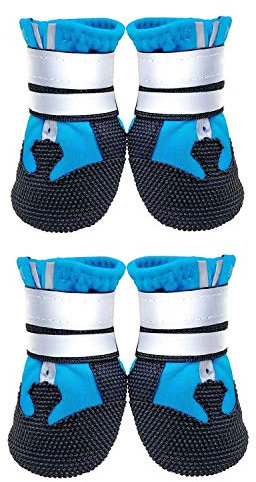 Lurowo Hundeschutzstiefel, 4 Stück, wasserdichte Hundeschuhe mit sicheren reflektierenden Riemen, Pfotenschutz für kleine, mittelgroße und große Hunde, Blau + Schwarz (M)