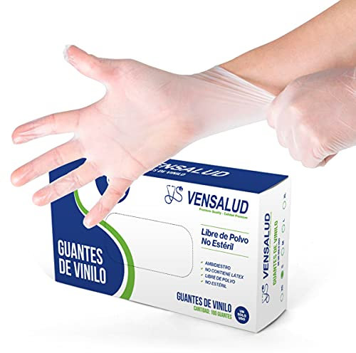 VENSALUD | Gants jetables en VINYLE | Sans poussière | Résistant | Pour laboratoires, sanitaires, cuisine, studios de tatouage, vétérinaire, nettoyage | Sans latex | 100 pcs. | Semi-blanc | Taille S