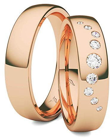 Kolibri Rings GOLD- Eheringe Paarpreis Rotgold 333 Massiv mit 9 Diamanten Trauringe Verlobungsringe Partnerringe 100% Made in Germany- Inkl. Gratis Etui + Gravur + Zertifikat (Hochglanz Poliert)