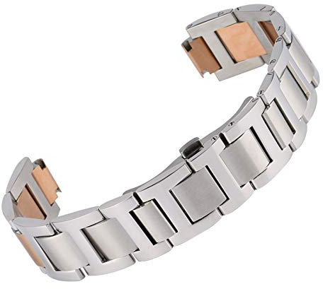 ZXF Uhrenarmbänder, Silber Rose Gold-Bügel 9 mm 11 mm 12 mm Edelstahl-Uhrenarmband-Push Button versteckte Haken Armband (Band Color : Silver, Band Width : 11mm)