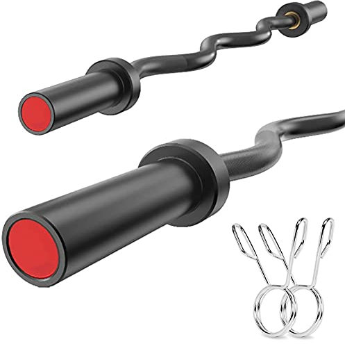 EEUK 47'' rutschfest Hantelstangen Sz 50mm Standardnorm, Olympic Bar Curl Stange Federverschlus Schwarz Gerendelt Professional Barbell Bar, Langhantel für Bizeps Trizeps Stange Langhantelstange