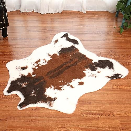 Plancholo Teppich mit Kuhmuster, Kunstfell, Versteck, 1 x 0,9 m, Kunstrindsleder, Tierdruck, für Zuhause, Braun und Weiß
