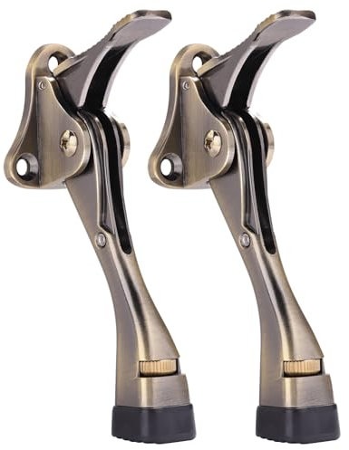 Gotega Door Stopper, 2 Pack Kickdown Door Stop with One Touch Adjustable Height and Rubber Tip Door Stops 4 Inches, Antique Bronze