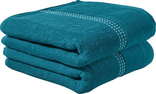 Erwin Müller Walk-Frottier Duschtuch 2er-Pack Mannheim Uni Petrol Größe 70x140 cm - schnell trocknend und extra saugstark, praktisch durch beidseitige Schlaufen, 100% Baumwolle