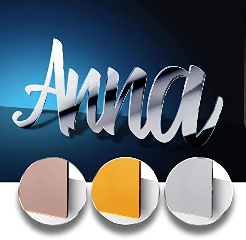 Prénom Pour Porte De Chambre D'Enfant Personnalisable - Nom D'Enfant À Personnaliser - Plaque Troglass Gloss ou Paillettes Avec Lettres Découpées - 16 couleurs disponibles (MIROIR Argent)