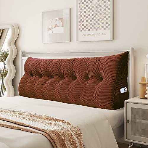 Johnear Keilkissen Lesekissen für Bett und Sofa Lehnenkissen, Rückenkissen Kopfteil Bett Rückenlehne Großes Dreieckiges Lendenkissen (Brau, 200cm)