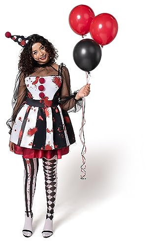 Spooktacular Creations Frauen Creepy Clown Kostüm Scary Jester Kostüm für Erwachsene Halloween Dress Up Party, Rollenspiel, Cosplay Theme Party(Schwarz, Rot, Weiß, Größe M)