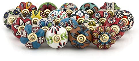 Craft Trade Drawer Knobs for Cupboards Decorative Assorted Colorful Ceramic Dresser Pull Handle Kitchen Cabinets Wardrobe Furniture Hardware Multicolor - Pack of 20