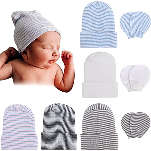 DRESHOW Neugeborene Baby Mütze Fäustlinge Krankenhaus Hut Beanie Säuglingshüte mit Schleife Baby Handschuhe