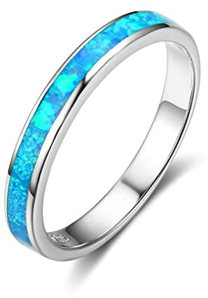 Bishilin Eheringe Silber 925, Damen Ringe Bandring mit Blau Opal Trauringe Nickelfrei Hochzeitsring Silber Größe 52 (16.6)