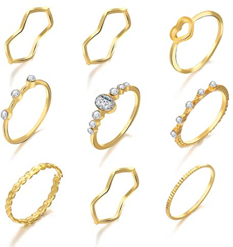 LEEQBCR 9 Stück Boho Ring Gold Ringe Set Kristall Finger Ringe Mode Knöchel Ringe für Frauen und Mädchen
