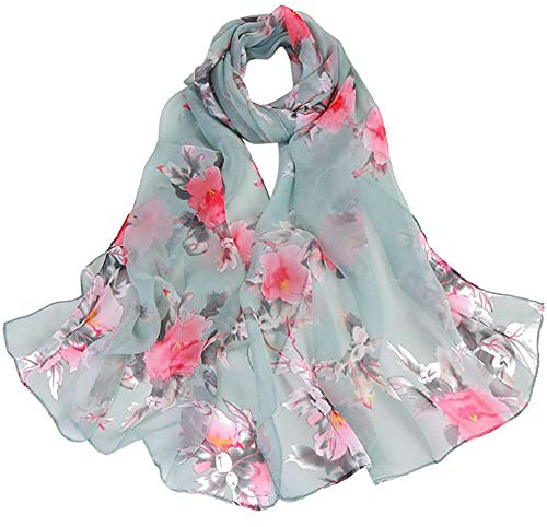 Generic Damen Schal Chiffon - Floral Print Scarf Blumenmuster Sommer Scarves Bunt Stola Halstuch Tuch Seidenschal Blumen Scarf, Einheitsgröße