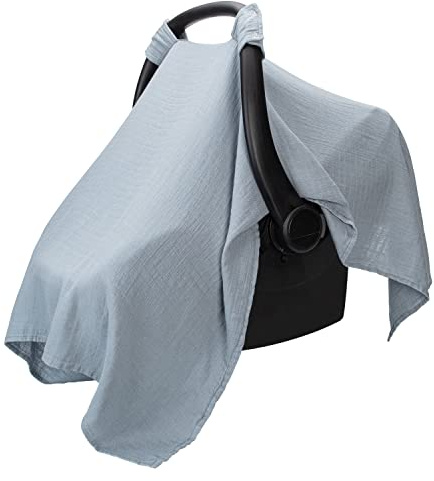 Comfy Cubs Muslin Baby Car Seat Cover Infant Car Seat Cover Pacific Blue | Breathable and Lightweight Muslin Cotton Baby Seat Cover - Designed in the US, Large Canopy for Sun Protection