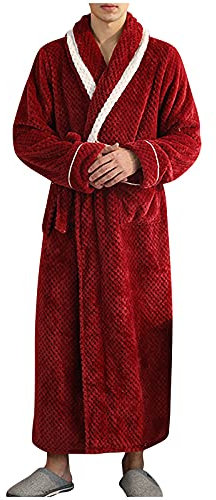 Accappatoio da uomo morbido e caldo spesso in pile di lusso accappatoio unisex accappatoio in cotone a maniche lunghe avvolgente vestaglia vestaglia da notte, 0A-rosso, XL