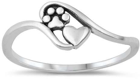 Joyara Sterling Silber 925 Pfote Print and Herz Ring