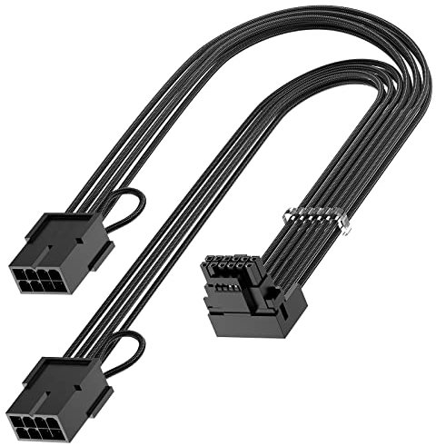 Bangfun 16Pin GPU RTX 4070 Super Power Adapter Cable, 90 Degree, PCIe 5.0 16Pin Male to 2x8Pin Female Right Angled 12VHPWR GPU Extension Cable for RTX 4070Ti/4070-13inch Black