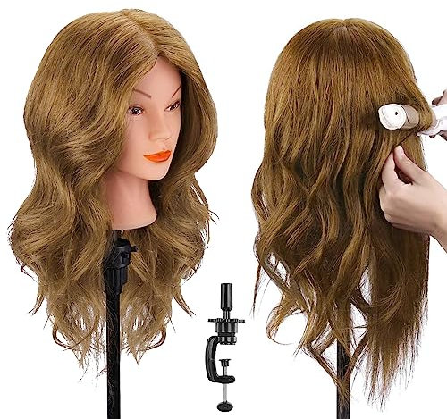 TopDirect Training Head 18inch 100% Real Hair Cosmetology Hairdressing Mannequin Manikin Doll with Table Clamp Holder + Braid Set