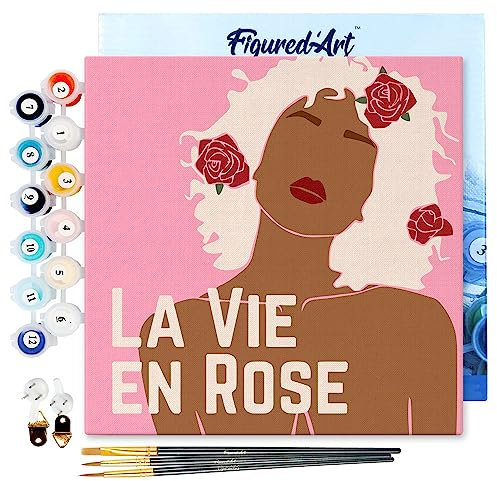 Figured'Art Mini Peinture par Numéro Adulte 20x20cm avec cadre La Vie en Rose - Petit Format Kit de Loisir Créatif DIY Numéro d'Art Complet