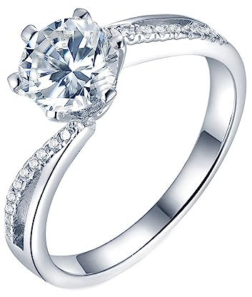 Skcess Ringe Silber 925 Damen, Solitaire-Design, 6 Zinken Engagement Ring Weiß Moissanite Ring 1ct Größe 49 (15.6)