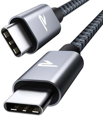 RAMPOW Cable USB C vers USB C, 100W 2M Cable Type C Charge Rapide Nylon Tressé avec puce E-Mark, Compatible avec iPhone 16e/16/15 Plus Pro Max, Galaxy S24/S23/S22, iPad, Air MacBook Pro