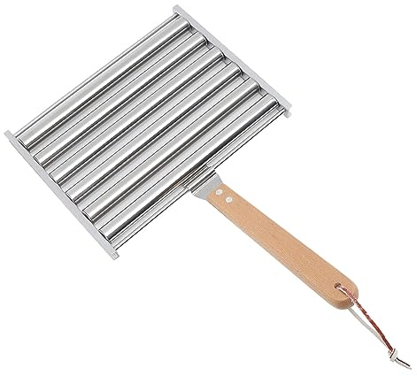 Fdit Hot-Dog-Roller für Mädchen, Abnehmbarer Hot-Dog-Wurstroller aus Edelstahl, Dampfgarer mit Extra Langem Holzgriff, BBQ-Hot-Dog-Roller für Gleichmäßiges Garen (L)