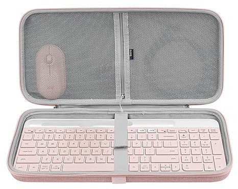 GEEKRIA Keyboard Carrying Case, Hard Shell Protective Travel Bag, Compatible with Logitech K580, K585, MK470, MK470 Slim Wireless Keyboard and Mouse Combo (Pink)