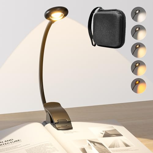 Hensam LED Book Lights for Reading in Bed, Rechargeable Book Lamp with Wider and Even Glow, Eye Caring & Memory Function, 5 Color Modes&Stepless Dimming,80 Hrs Runtime Clip on Light for Book Lovers