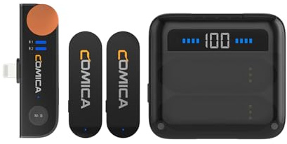 HUIOP Vimo S-MI Wireless Microphone System with 1 Receiver and 2 Microphones Transmission Range 200 m Built-in Battery with Replacement Ment Case for 13/13 Pro/12/12