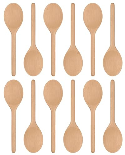 Argon Tableware 12x Kochlöffel aus Holz - 20cm - Lang Hitzebeständig Antihaft Küche Portion Backen Mischen Rühren Besteckset