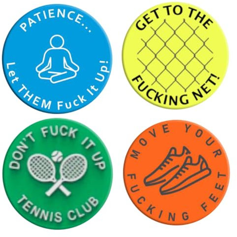 Tennisschläger Dämpfer 4 Stück Inspirierender Slogan Lustiger Silikon Tennis Dämpfer Rund Tragbarer Tennis Stoßdämpfer für Schläger Tennis Geschenk Tennisschläger Dämpfer Tennis Vibrationsdämpf
