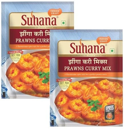 Suhana Spices Mix Powder (Ready To Eat) - Curry Masala Recipe Mixes Casserole Seasoning Herbs - Simplifies & Speeds Up Cooking Process (Pack of 2, Prawns Curry Mix 50g (RTE))