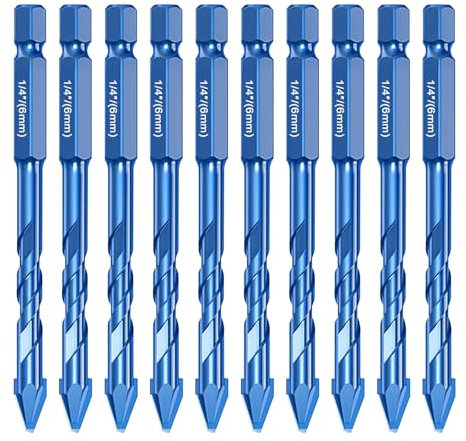 Juego de 10 brocas para azulejos, vástago hexagonal 1/4, broca para hormigón, punta de carburo de tungsteno de alta resistencia, para porcelana, vidrio, ladrillo, cemento, madera
