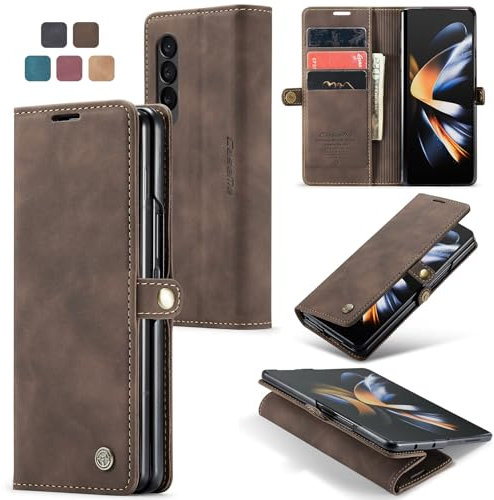 Cracedily Handyhülle für Samsung Galaxy Z Fold 4 Hülle, Klapphülle Premium Lederhülle Klappbar Flip Case Tasche Magnet Kartenfach Standfunktion Klapphülle Schutzhülle, Kaffee