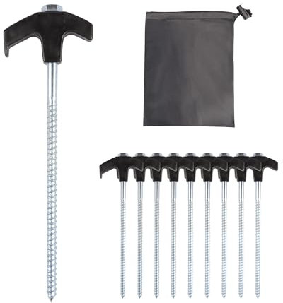 Green Haven 10 Pack Heavy Duty Screw Tent Pegs with Bag - Galvanized Iron, Rustproof, Heavy Duty for Hard Ground, Camping, Tents, Gazebos