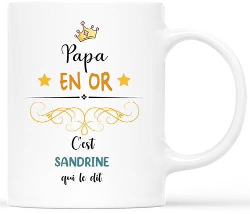 𝗖𝗔𝗗𝗘𝗔𝗨 𝗣𝗟𝗨𝗦 Mug Personnalisé Prénom - Papa En Or - Cadeau Fete Des Peres Personnalisé, Cadeau Papa Personnalisé, Tasse Personnalisable Fete Des Pere, Tasse Papa Personnalisé