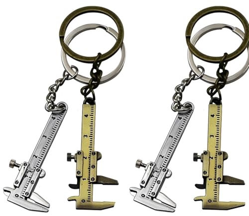 EIHI 4 Piezas Llavero Calibre, Mini Calibre, Llavero Herramientas, Mini Llavero Calibre, Llavero Instrumentos de Medición Plata y Bronce