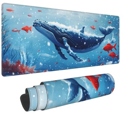 Gaming Mouse Pad 35.4x11.8x0.12 inch XXL Large Gaming Mouse Mat with Stitched Edges, Whale Mouse Pad, with Non-Slip Base Extended Large Mouse Pads, Keyboard Desk Pad with Water Resist Surface N-730