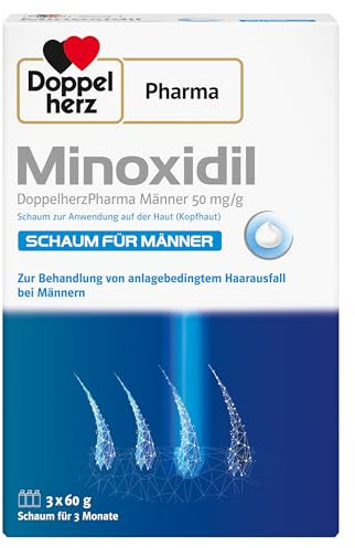 Minoxidil DoppelherzPharma Männer 50 mg/g Schaum zur Anwendung auf der Haut (Kopfhaut) – Arzneimittel zur Behandlung von erblich bedingtem Haarausfall bei Männern ab 18 Jahren (3 x 60g)