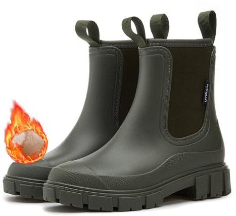 MIEHUIAI Stivali Pioggia Donna Gomma Invernali Caldi Stivaletti Impermeabile Antiscivolo Comodi Chelsea Boots Esterni Stivali da Giardino(Verde,37 EU)