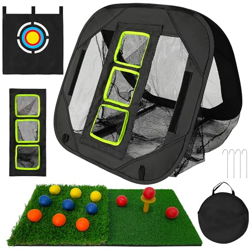 CATCHLUCK Golf Chipping Net, Golf Net for Garden Pop Up Practice Target with Hitting Mat, Practice Balls and Tees for Indoor/Outdoor/Backyard Practice