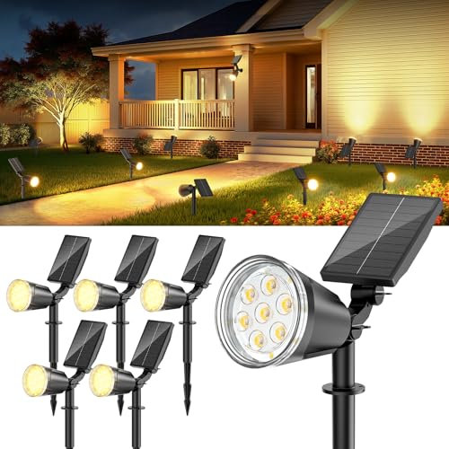 GEARLITE Solarlampen für Außen Garten, Warmweiß Solar LED Strahler Außen mit 1500 mAh Batterie, 1200 Lumen Solarleuchten für Außen mit IP65 Wasserdicht für Gartendeko Blumen Fußweg