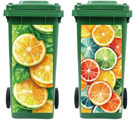 Peacoblue 2 Stück Mülltonnenaufkleber 38x82cm Zitronenscheiben Mülltonnen Aufkleber Wetterfest Groß Mülltonnen Sticker Draußen Für Behälter, Kühlschrank, Haus, Wanddekoration