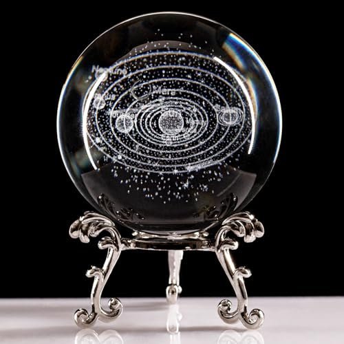 Sahoottie Kristallkugel mit 3D-Sonnensystem, 60 mm, Briefbeschwerer, Astronomie, Geschenke, Weltraum, Universum, Geschenke, Planeten, Glaskugel