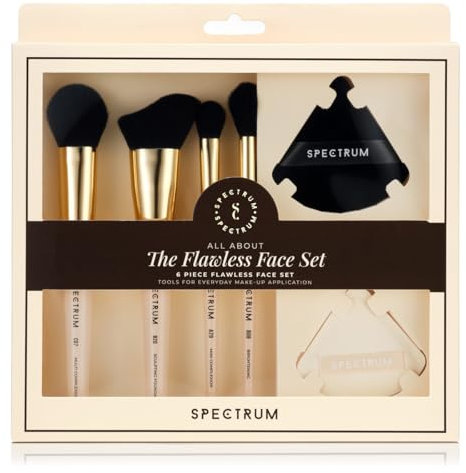 Spectrum Lot de 6 pinceaux de maquillage sans défaut pour le visage | Pinceaux professionnels pour fond de teint, contour, correcteur et surlignage | Végétalien et sans cruauté envers les animaux