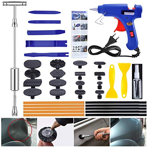 Manelord Auto Dellen Reparaturset Ausbeulwerkzeugset, Car Lackfreies Dellen Reparatur Dent Puller Kit, Gleithammer Dent Abzieher mit 16 Stück Klebel für DIY Fahrzeug Kühlschrank Waschanlage