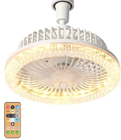 CRGANGZY Crystal Ceiling Fan Lights E27 Socket Fanlight Bladeless Ceiling Fan Lights with Remote Control 360 Degree Rotating for Bedroom Living Room Kitchen